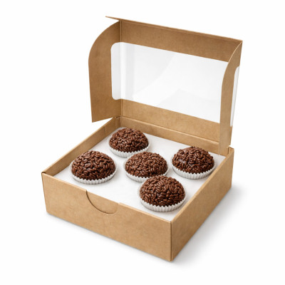 Caixa para 5 Brigadeiros Kraft com Visor | Embalagem para Doces