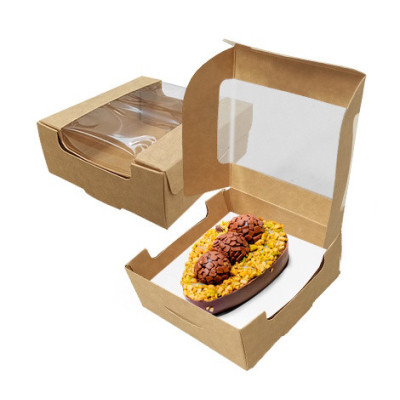 Caixa para Mini Ovo de Chocolate Kraft com Visor
